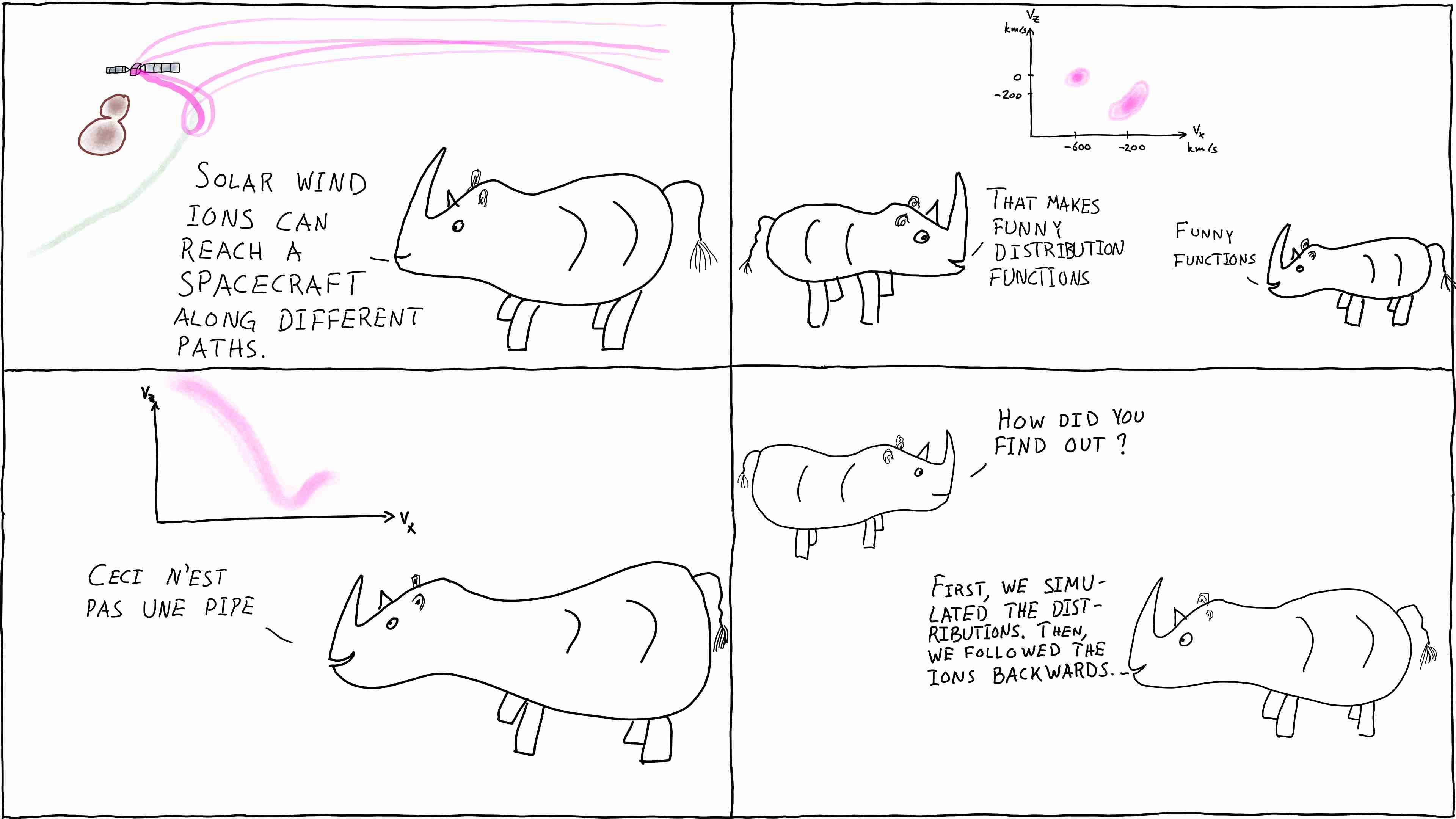 Rhinos conferring on the topic of ion trajectories at comets